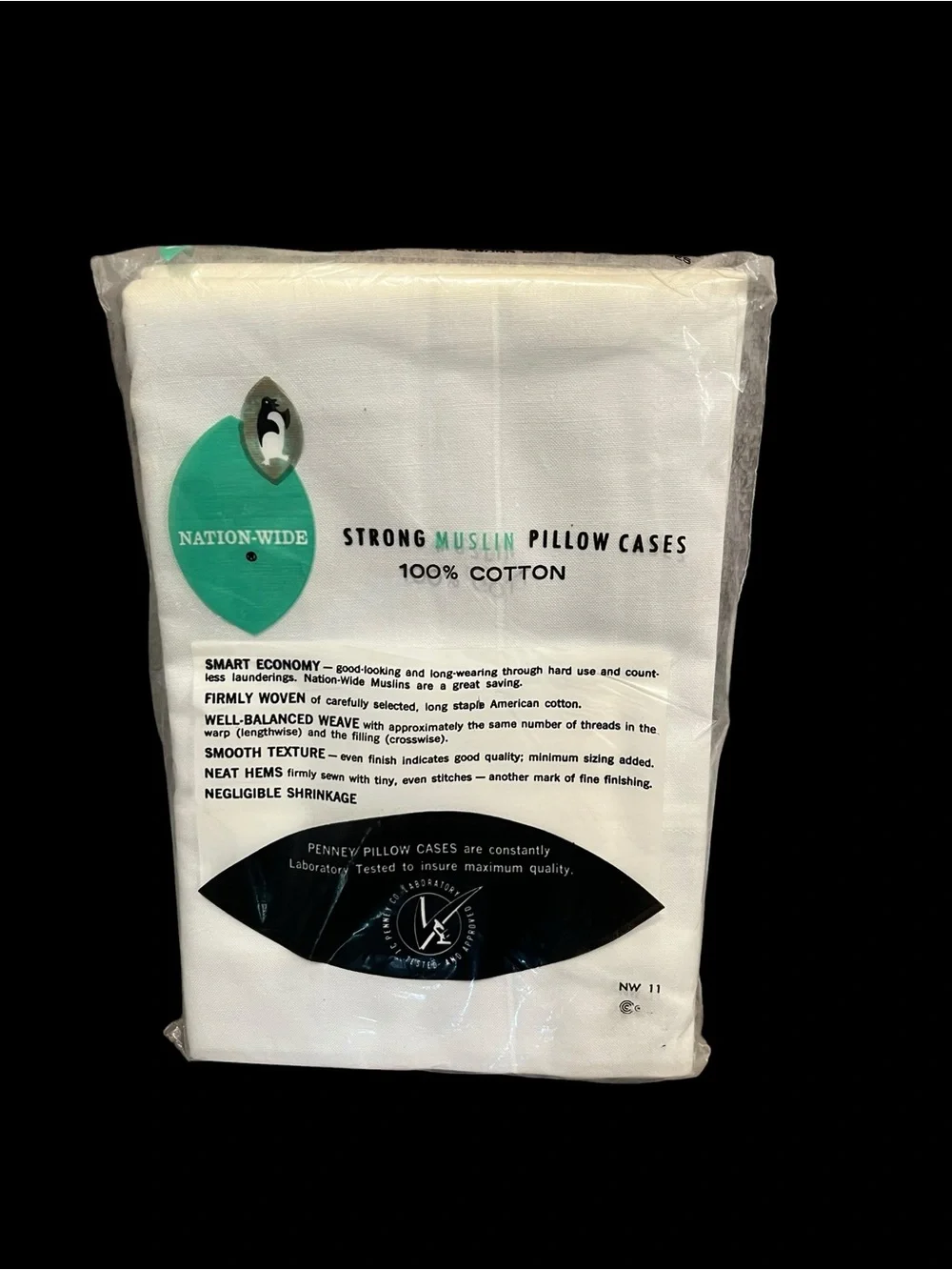 VTG Penneys Nation-Wide Strong Muslin 100% Cotton Pillowcases 36”x36” White NEW